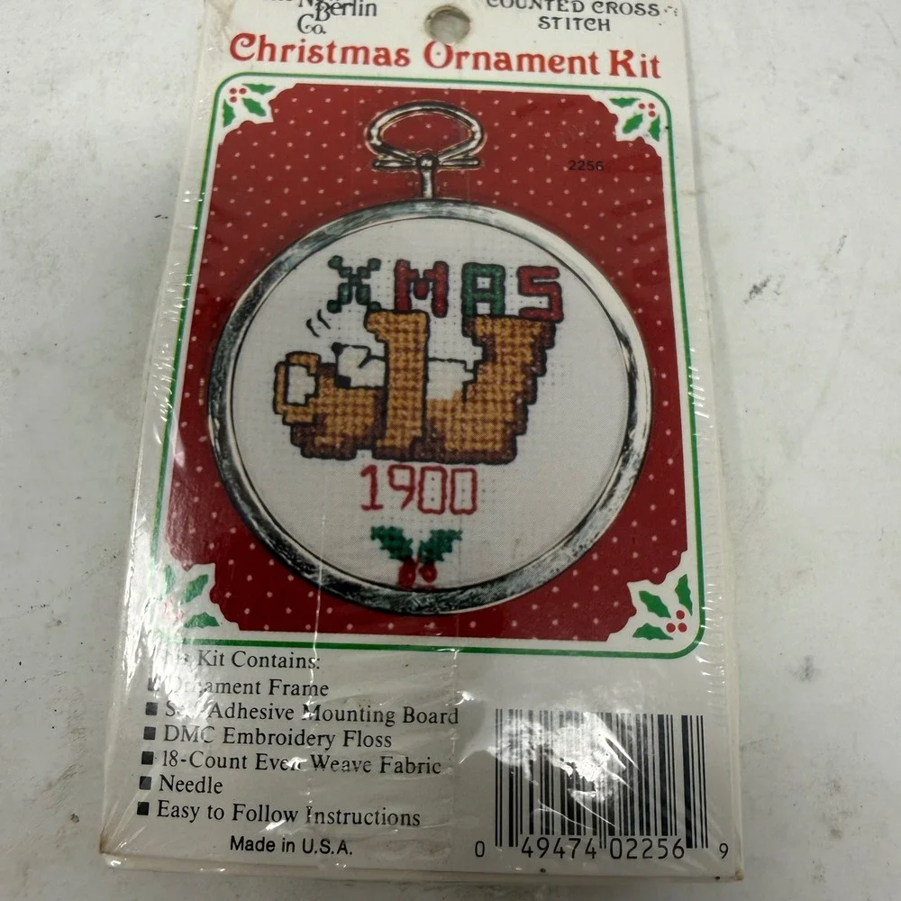 Vintage New Berlin Co Christmas Ornament Cross Stitch Kit Xmas 1900 2256 Sealed